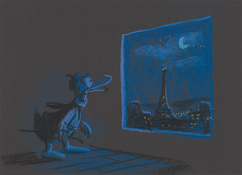 Sketch for the unpublished story “Donald Duck in Paris”