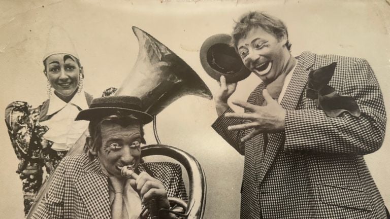 Joop (right) as clown Gino in the old days 