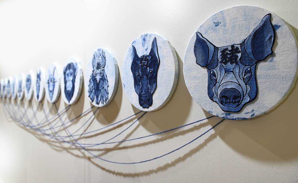 Close-up of Chinese zodiac installation.