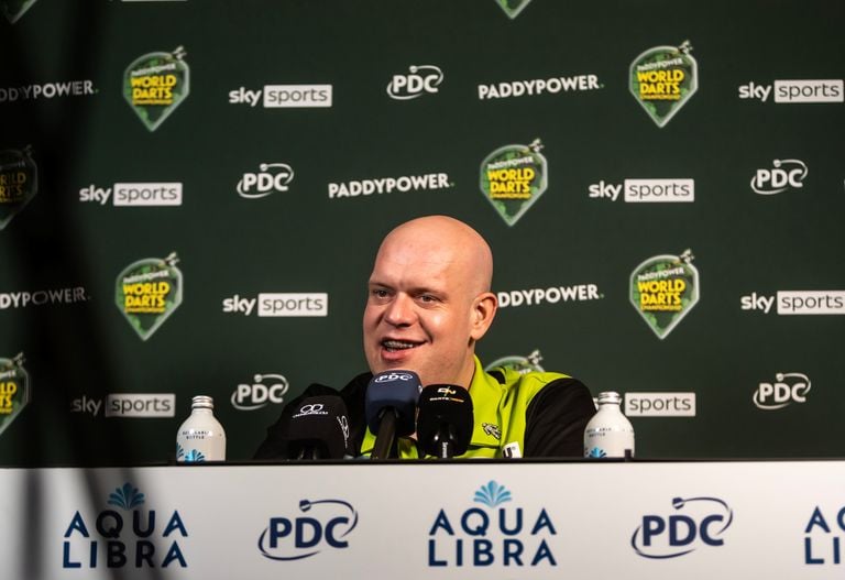Michael van Gerwen during the press conference after his match with James Hurrell (photo: PDC).