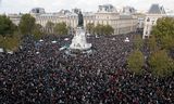 A full Place de la République, Sunday in Paris. Tens of thousands took to the streets across France on Sunday to show their horror at the murder of teacher Paty who showed cartoons of the Prophet Mohammed during a lesson on freedom of expression.