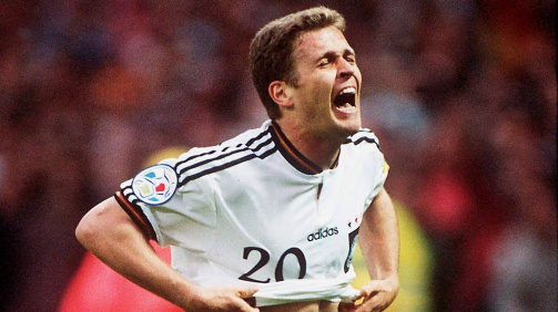 Oliver Bierhoff scored the first golden goal in football history at the 1996 European Championships, helping Germany win the title Oliver Bierhoff scored the first golden goal in football history at the 1996 European Championships, helping Germany win the title