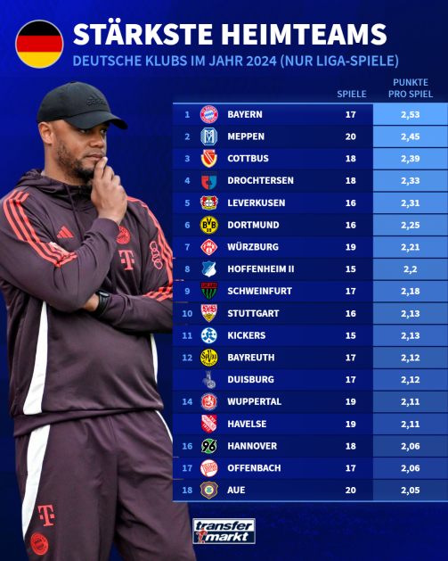 Germany's strongest home teams in 2024