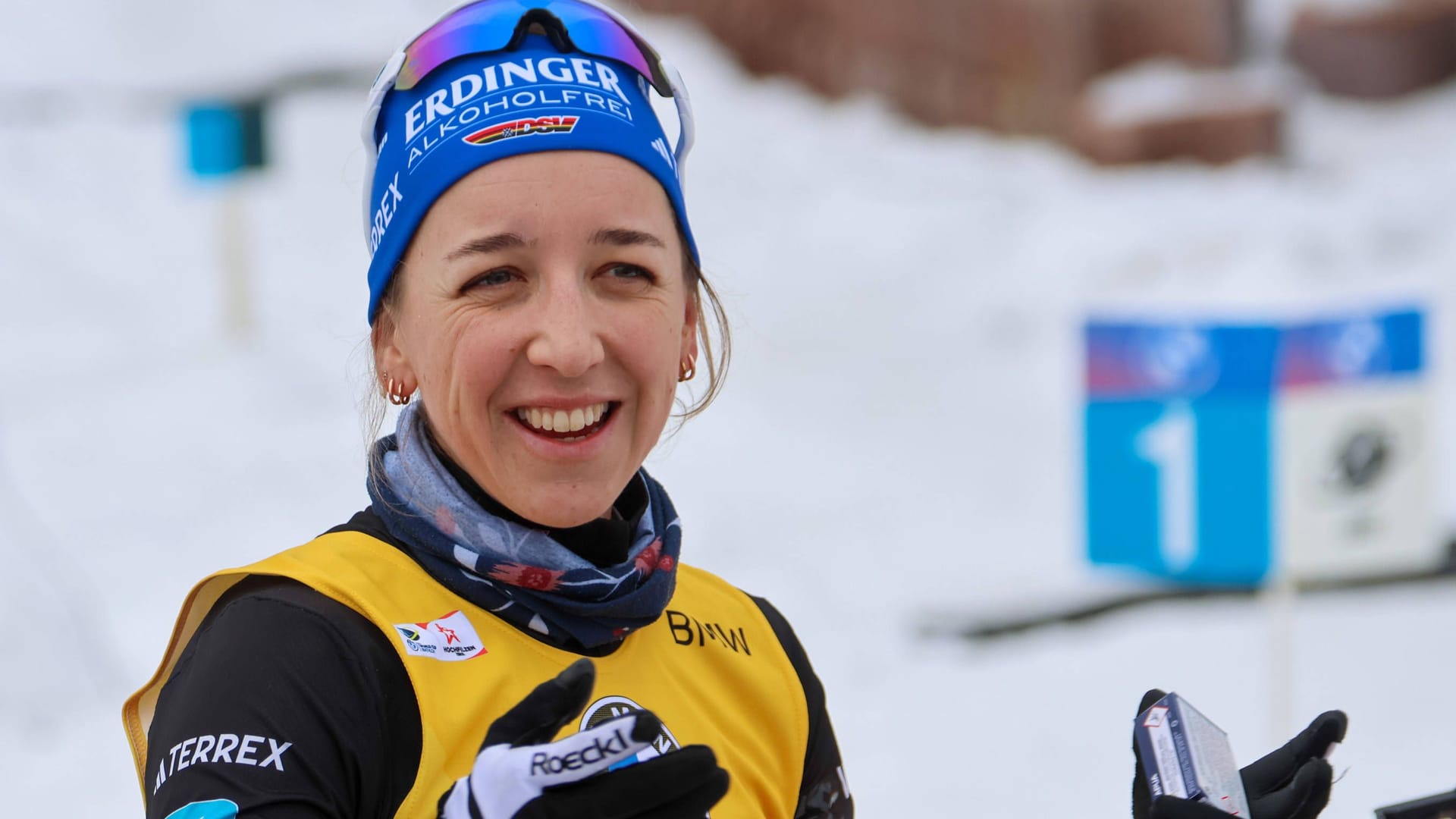 Franziska Preuß was happy: she led the German relay team to victory.