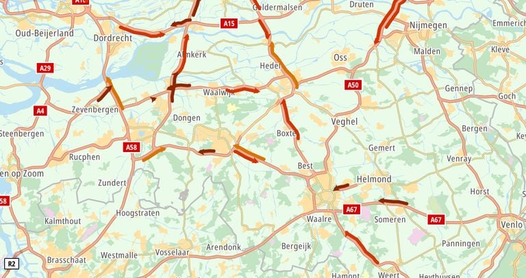 The situation on the road around nine o'clock in the morning (photo: ANWB).