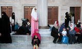 Women at the Blue Mosque, near Hagia Sofia.