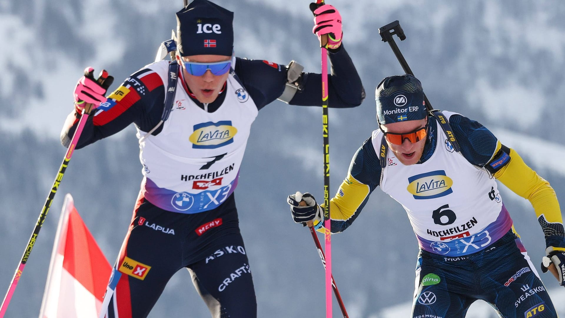 Martin Uldal (l.) at a biathlon race this season: The young Norwegian is one of the sport's greatest talents.