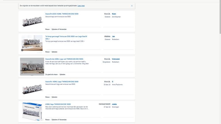 On Marktplaats, the LEGO set is searched for or sold for almost double (screenshot Marktplaats).