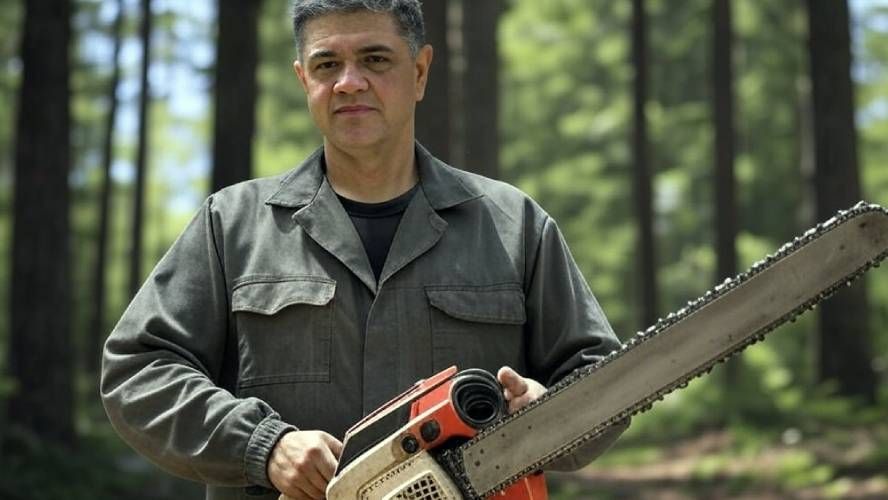 Jorge Macri with chainsaw