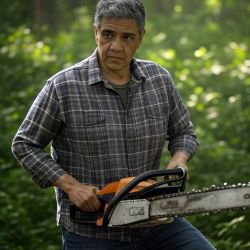 Jorge Macri with chainsaw | Photo:Grok