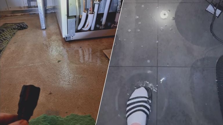 Residents complain about water that runs out of the heat pumps and they stand with their feet in the water (images of residents).