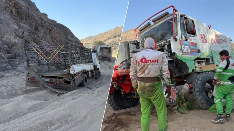 Ben de Groot looks at his truck, the local's car on the left