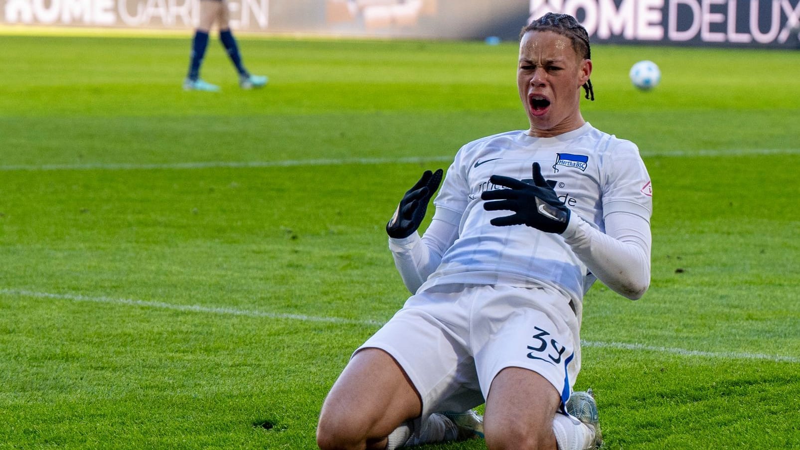 Dream goal: Derry Scherhant celebrates after his opening goal for Hertha BSC.