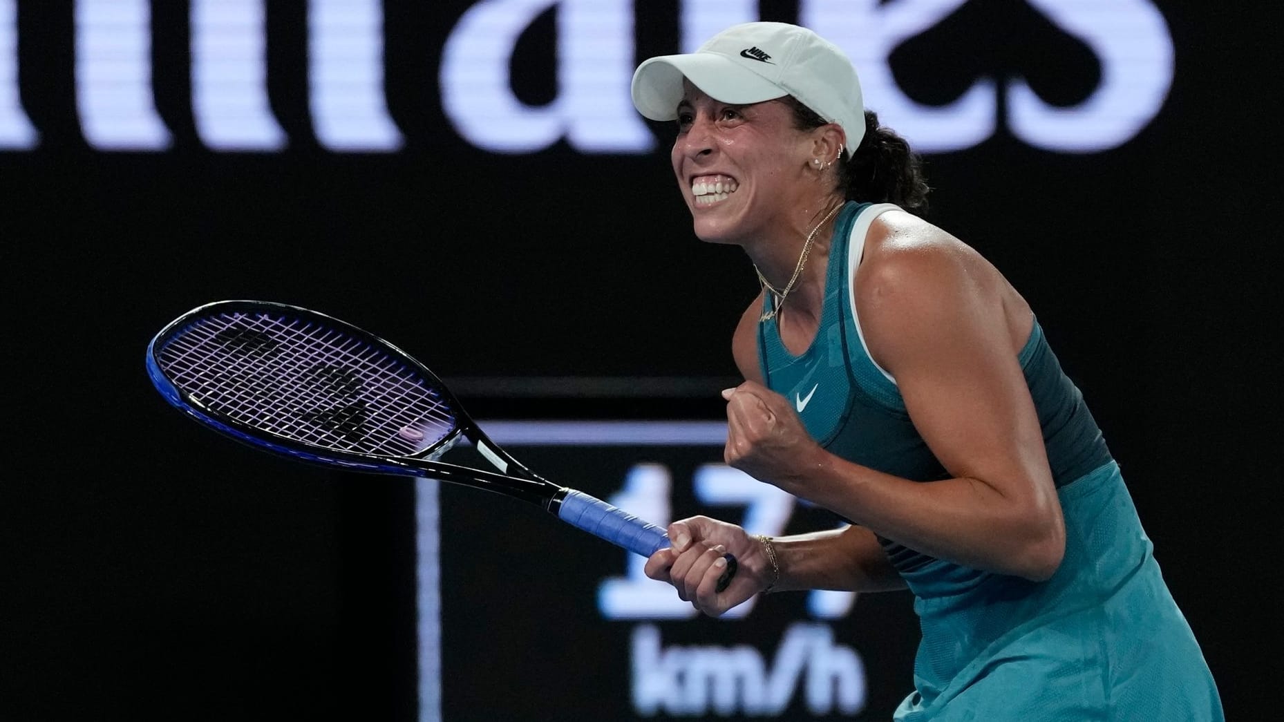 Next stop final: Madison Keys celebrates after her victory against Iga Świątek in the semi-finals of the Australian Open.