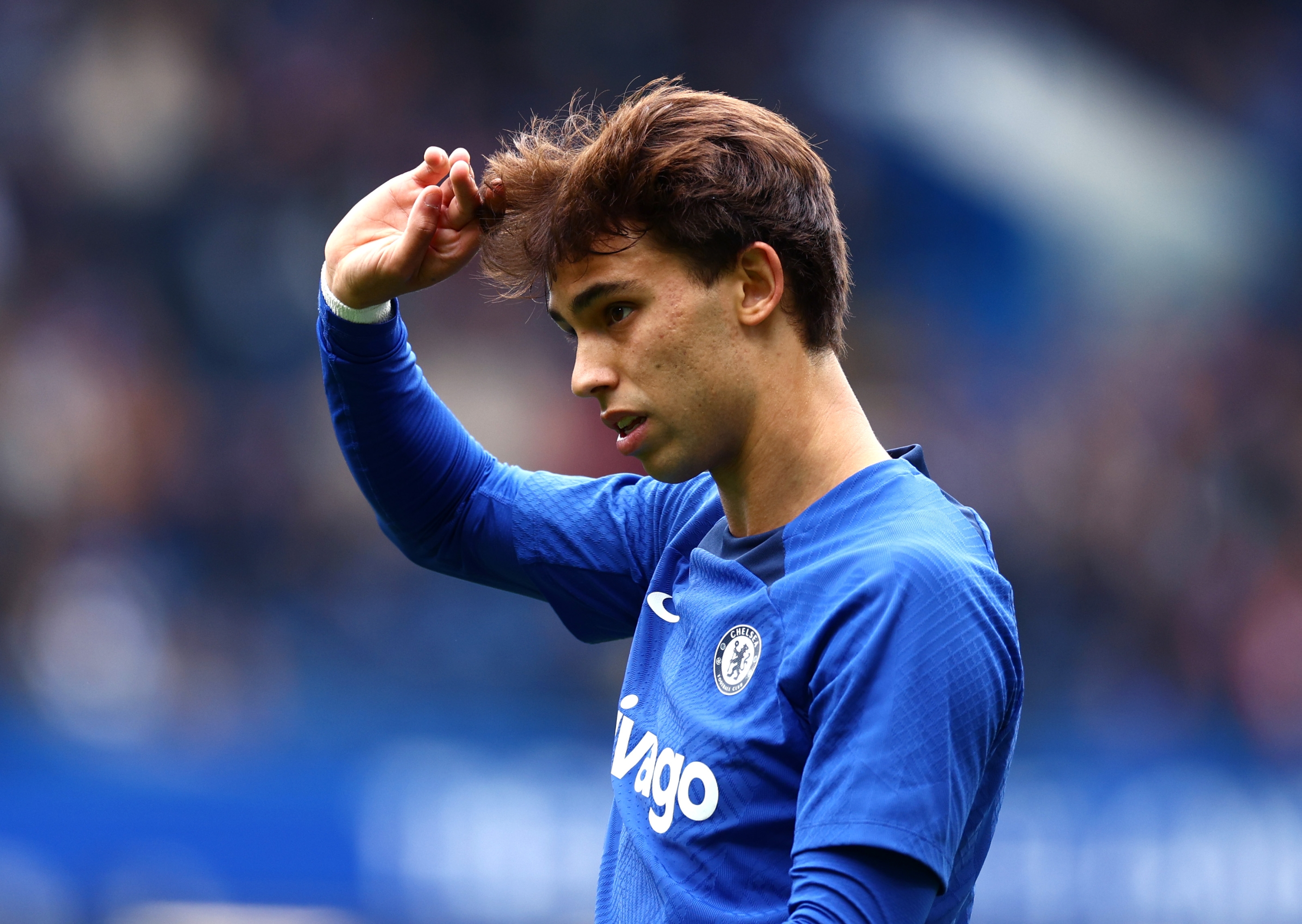 LONDON, ENGLAND - MAY 13: Joao Felix of Chelsea reacts during the Premier League match between Chelsea FC and Nottingham Forest at Stamford Bridge on May 13, 2023 in London, England. (Photo by Clive Rose/Getty Images)