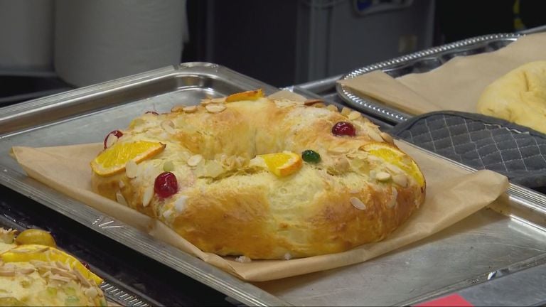 A Roscon de Reyes, ready to be topped with whipped cream.
