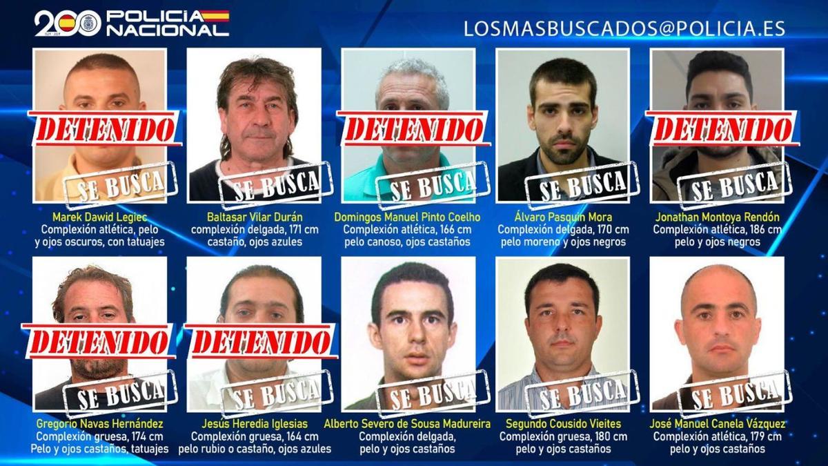 Cartel de alerta actualizado de la campaña policial 'Los 10 más buscados'.