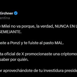 The cfk tweet against Milei | Photo: CEDOC