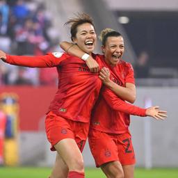 Bayern Munich's Momoko Tanikawa cheered her goal
