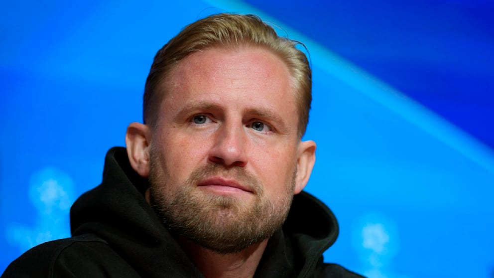 Celtic-Keeper Kasper Schmeichel (38) am Montag auf dem Podium in der Allianz Arena