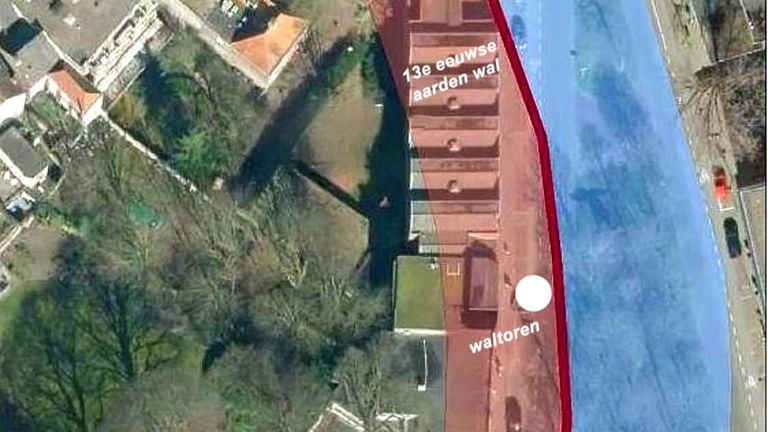 A drawing of how the shore would have walked in the thirteenth century. With the Waltoren in that shore (photo: Municipality of Breda).