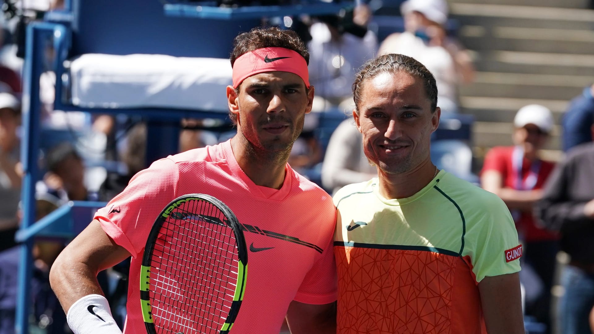 Recording from another life: Oleksandr Dolhopolow with Rafael Nadal (left) before her US Open-final duel 2017.
