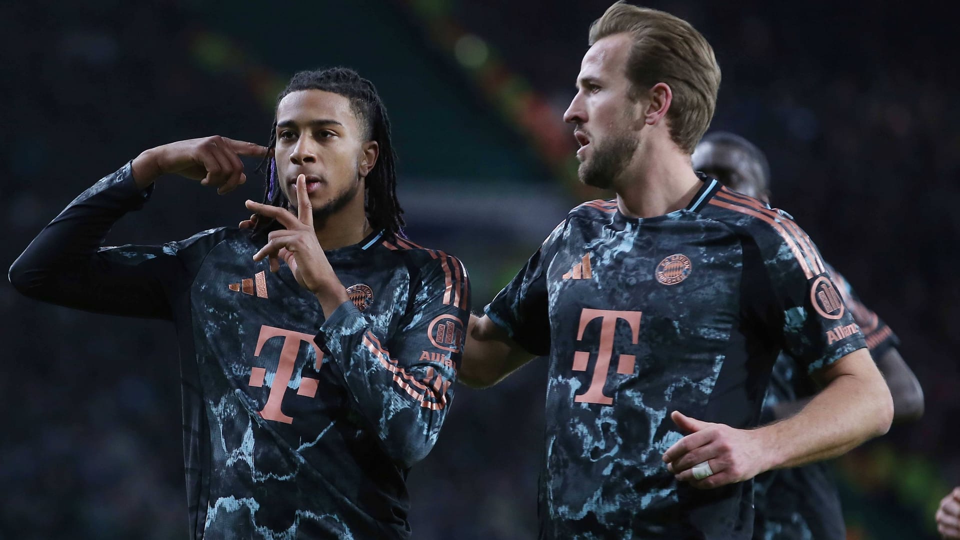 Michael Olise (left) celebrates his goal for 1-0: The Frenchman broke the spell against Celtic.