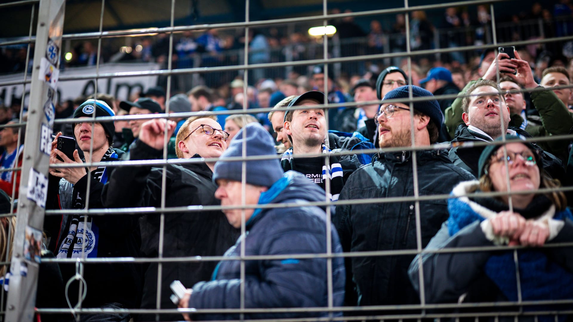 Kevin Kühnert on the south grandstand in the Arminia Bielefeld stadium.