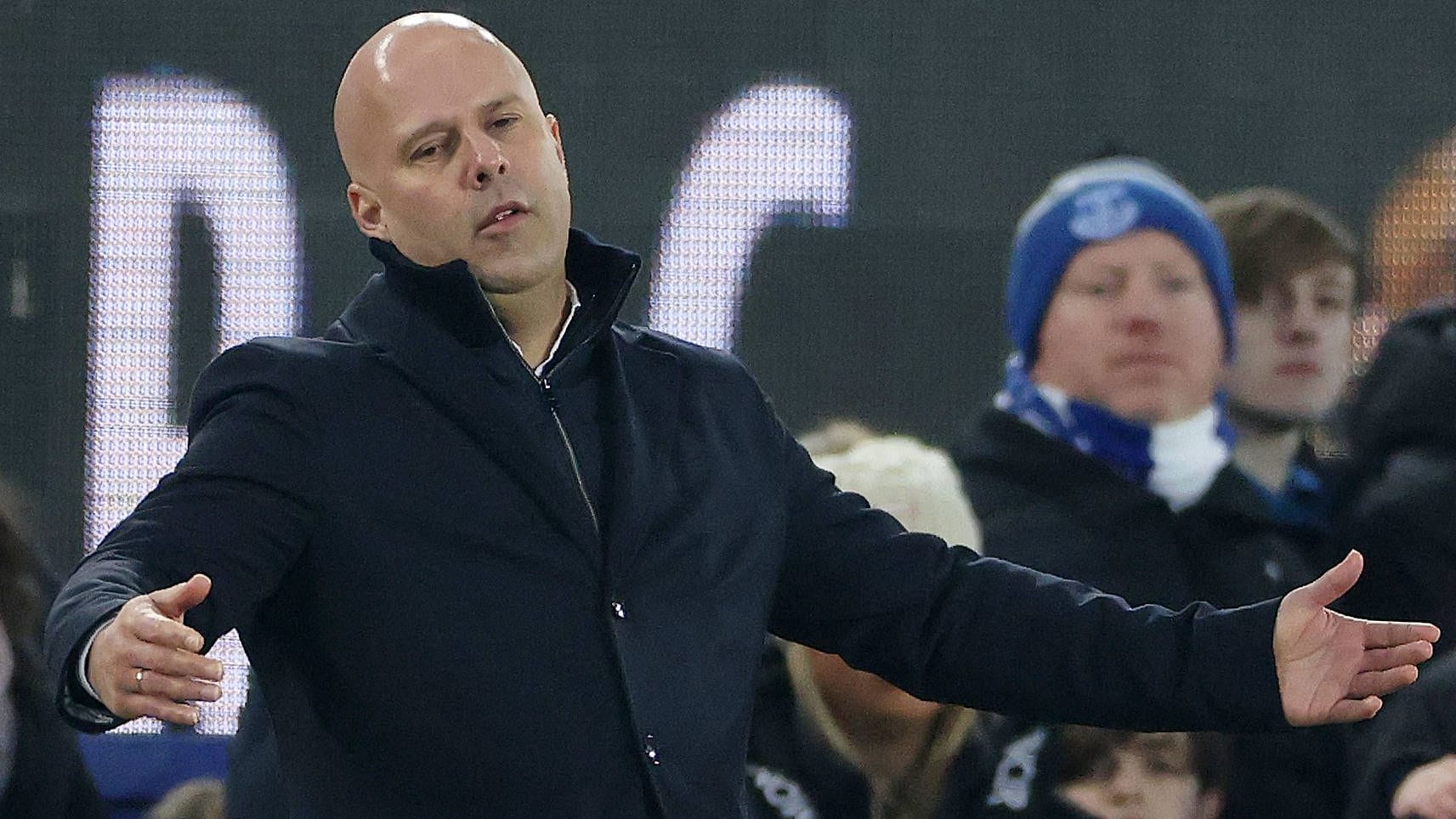 Mastery lost: Liverpool coach Arne Slot in the Merseyside derby.