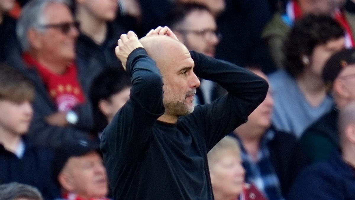 Pep Guardiola, durante la derrota del City ante el Forest