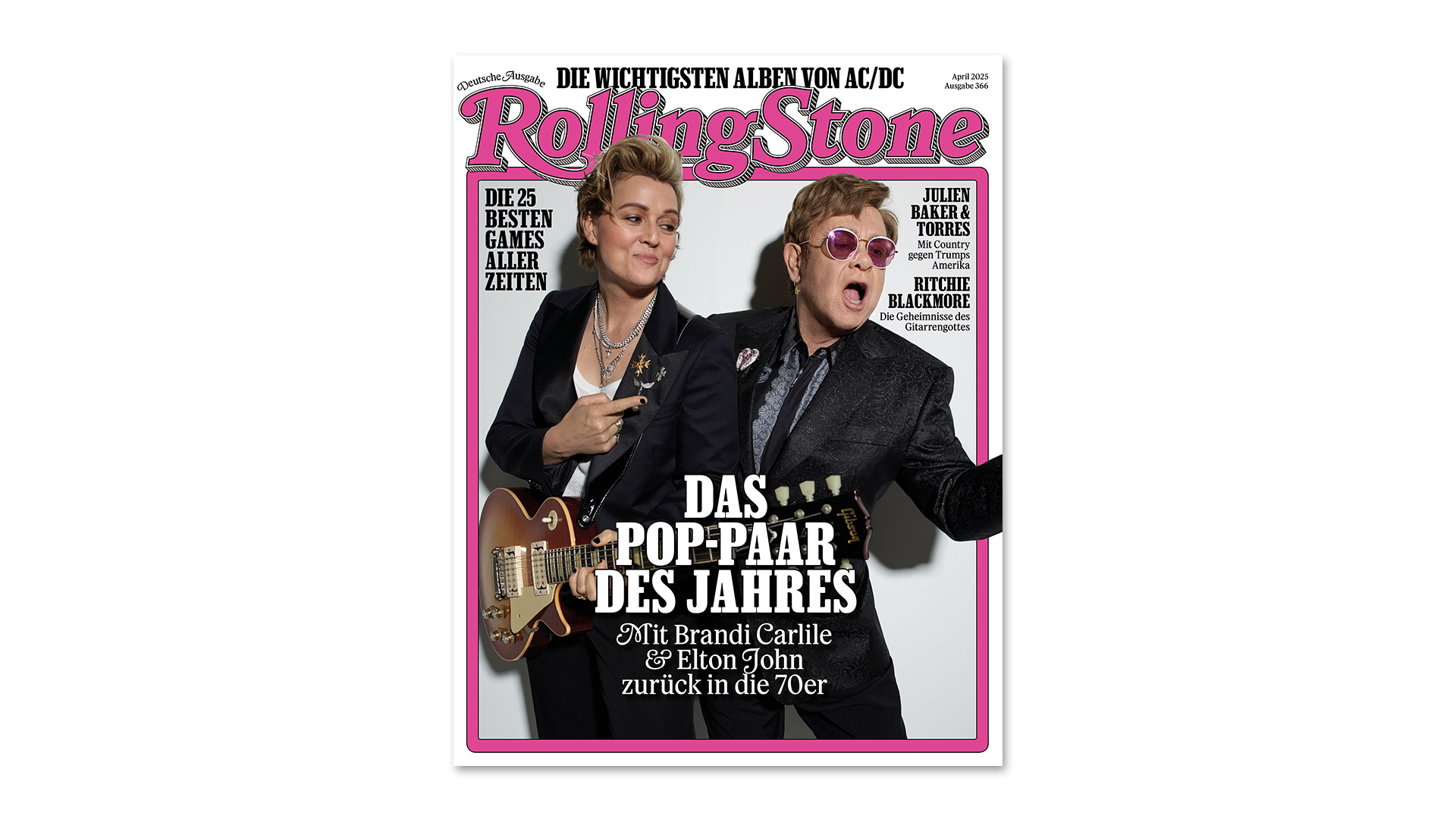 Cover of the April edition of the Rolling Stone with Brandi Carlile and Elton John