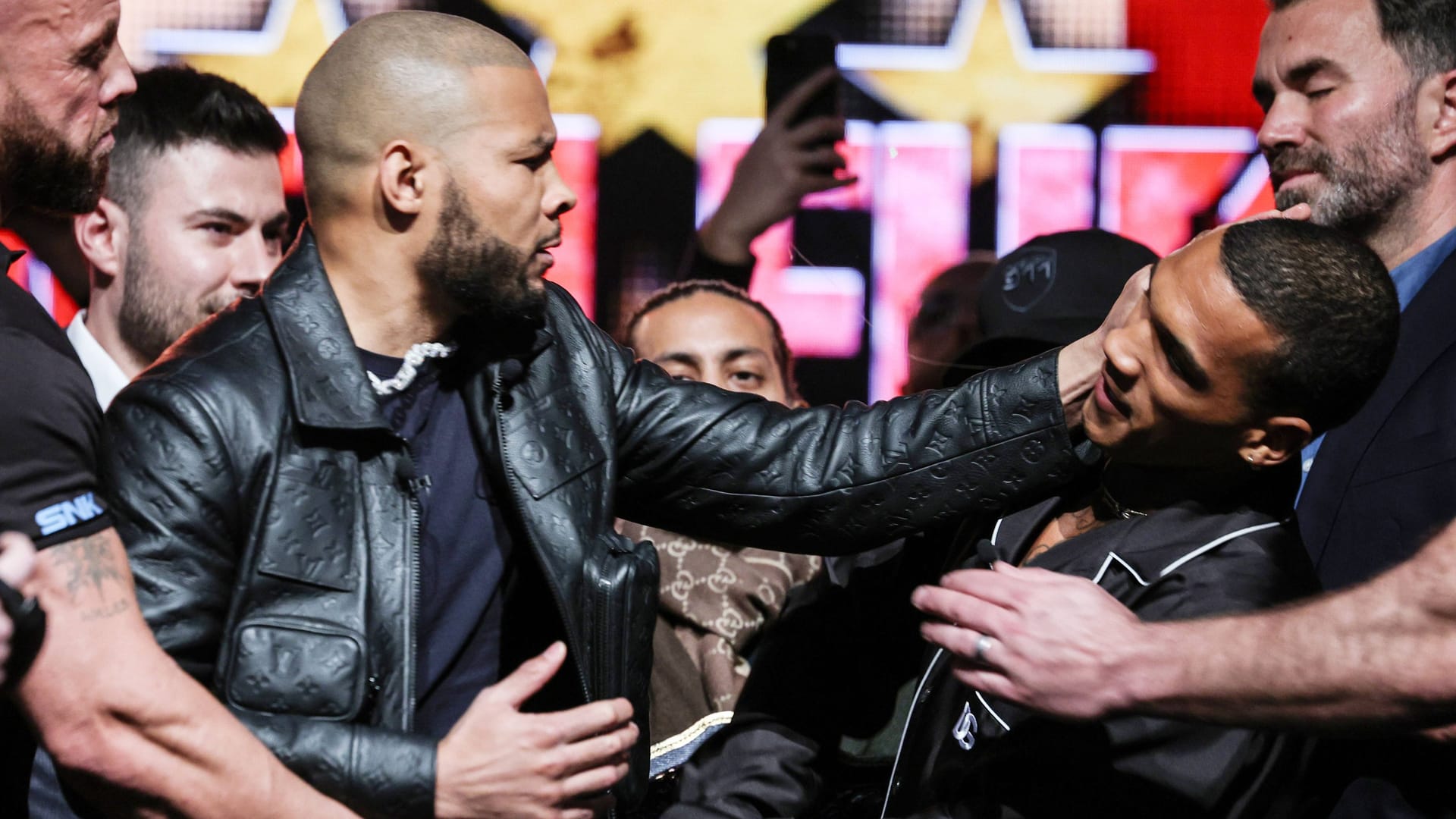 Chris Eubank Jr. slaps Connor Benn with an egg: the Brit is now asked to checkout.