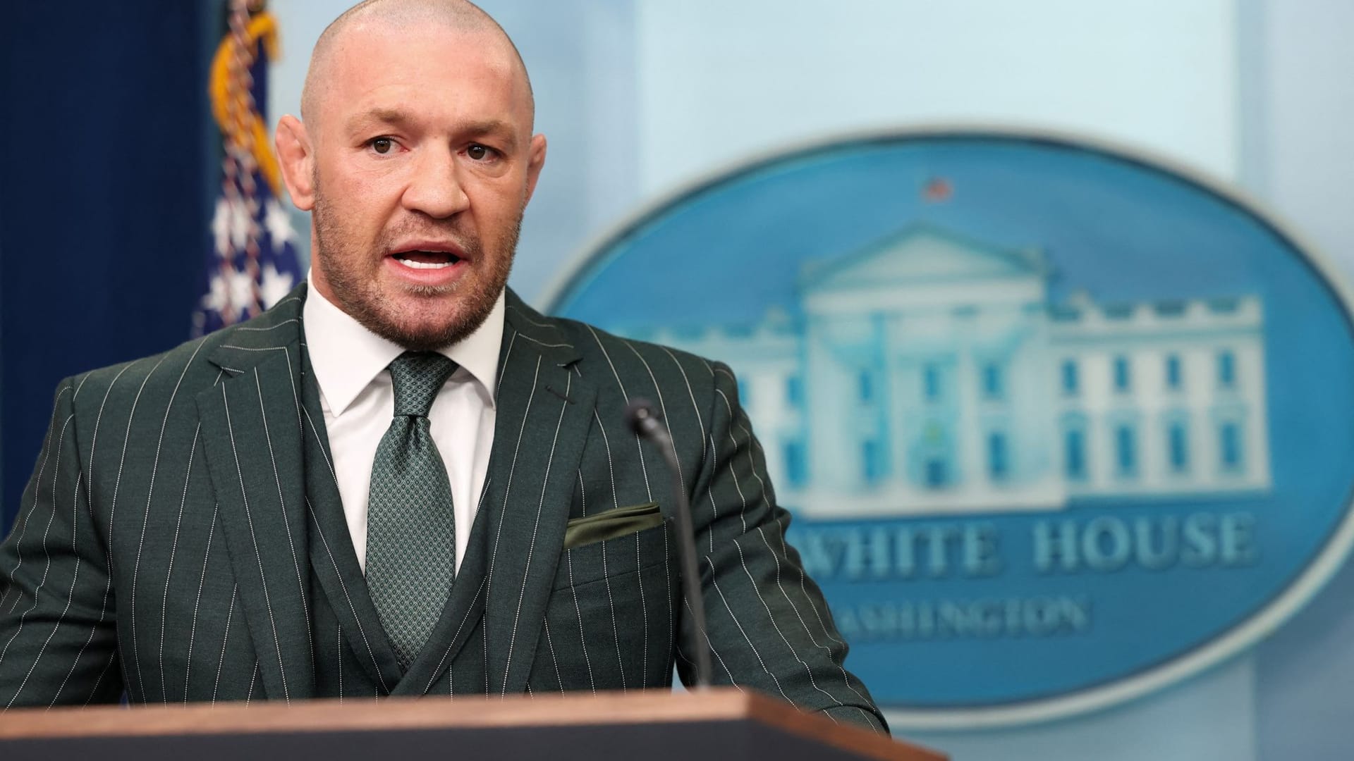 Conor McGregor at a press conference in the White House.