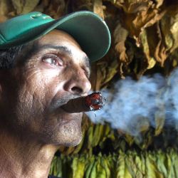 Image of a man smoking a tobacco, in the province of Pinar del Río, in the west of Cuba. | Photo: Xinhua/Joaquín Hernández