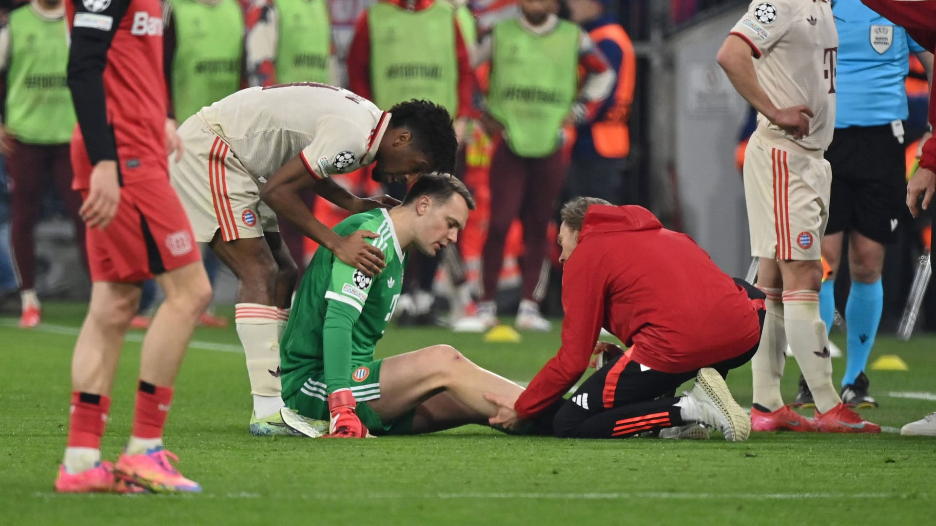 Manuel Neuer: The Bayern goalkeeper was injured against Bayer Leverkusen. Manuel Neuer: The Bayern goalkeeper was injured against Bayer Leverkusen.