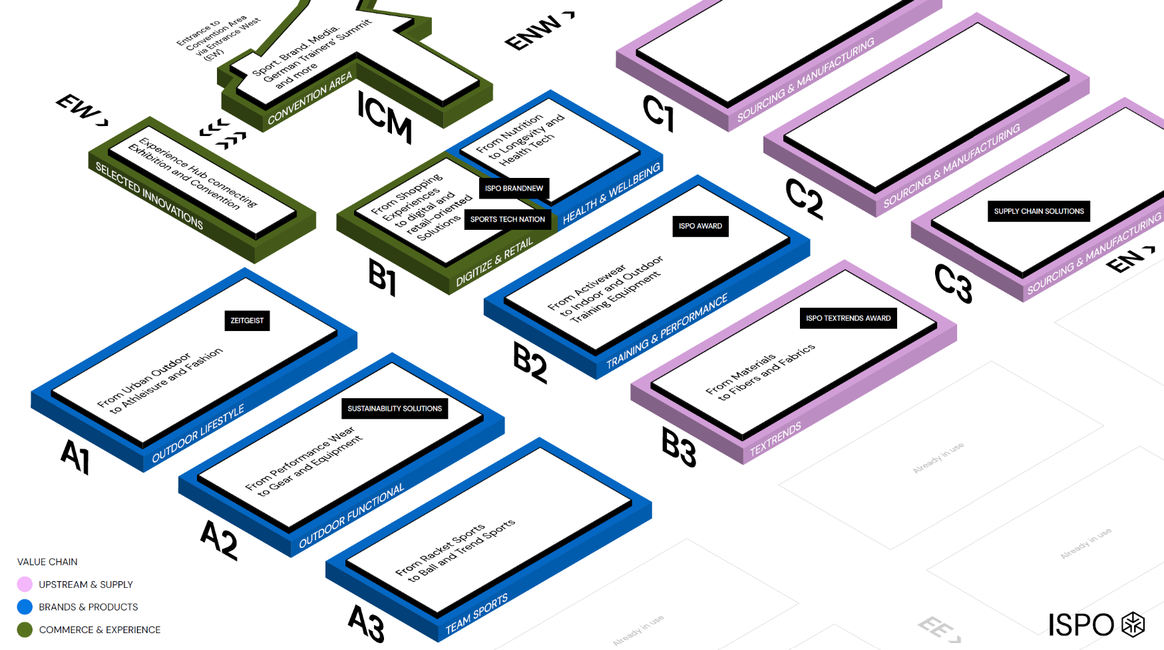 Preliminary hall concept of the ISPO Munich 2025.