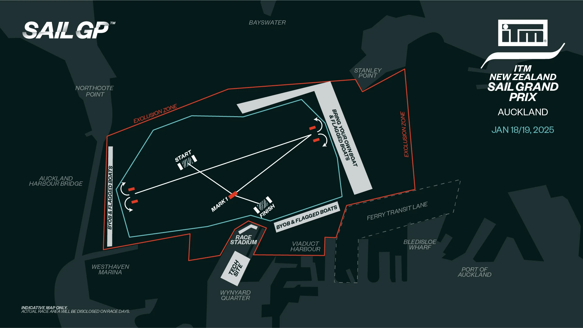 Open playing field: Different paths are allowed in a SailGP race (as here in Auckland) within the set out zone.