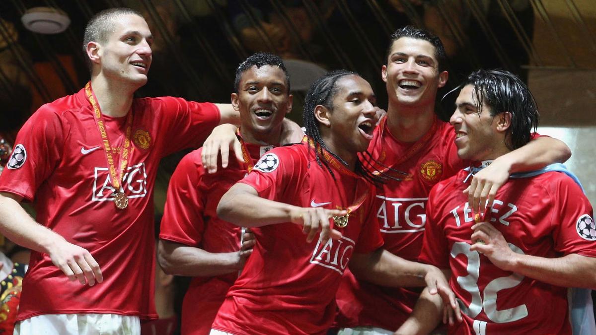 Los jugadores del United, después de ganar la Champions al Chelsea