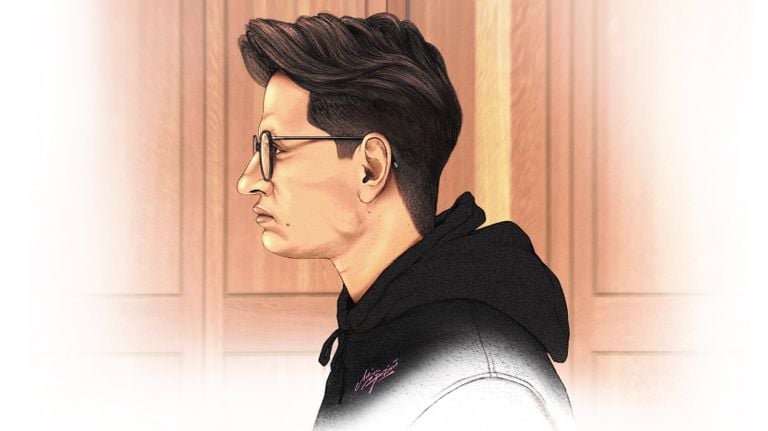 Ilco S. in court. (Drawing: Adrien Stanziani)