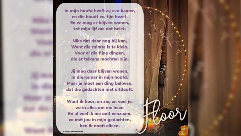 Bram's poem about Floor, which later made the song 'Room in my head'. 