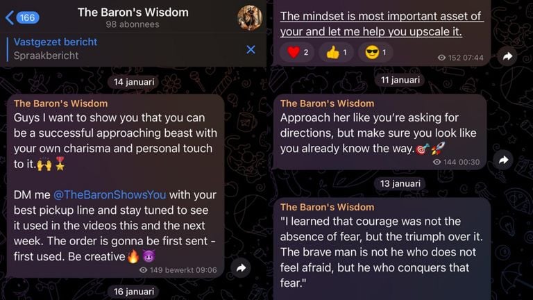 The man gives tips on Telegram.