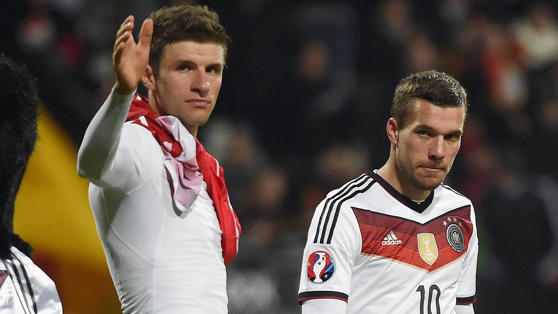Thomas Mthomas Müller (left) and Lukas Podolski at the 2014 World Cup: They played together in the DFB team for a long time.