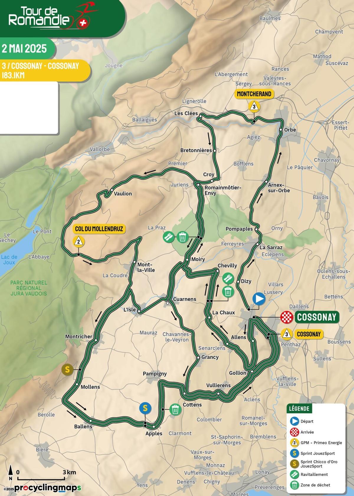 El recorrido de la etapa 3 del Tour de Romandía