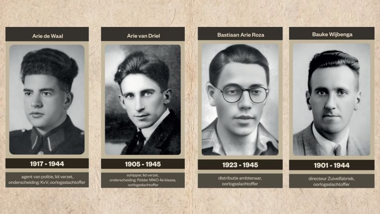A number of the war heroes that are depicted on the banners in Sleeuwijk (photos: War Graven Foundation, background: Rawpixel).