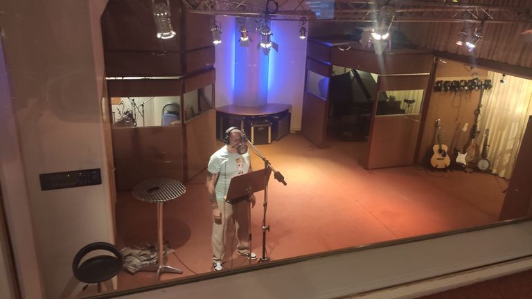 In the studio when recording one by Maartens Singels (private photo). 
