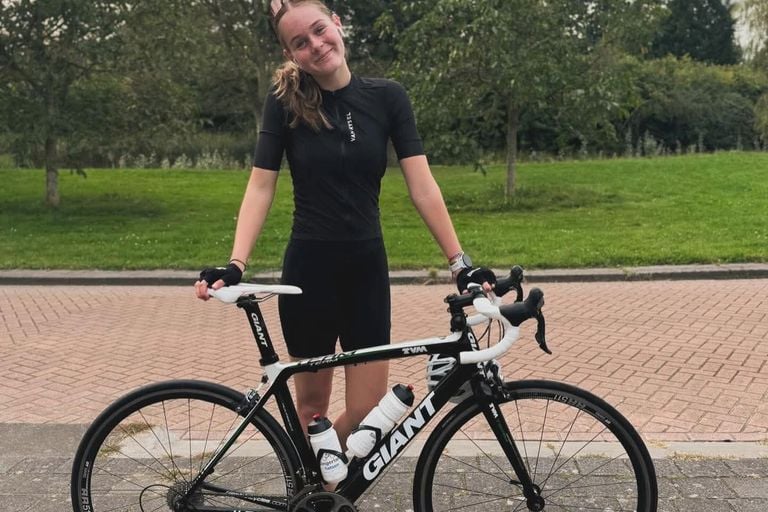 Naomi had never been on a racing bike before September, but now trains on it almost every day (photo: Ingrid Wessels).