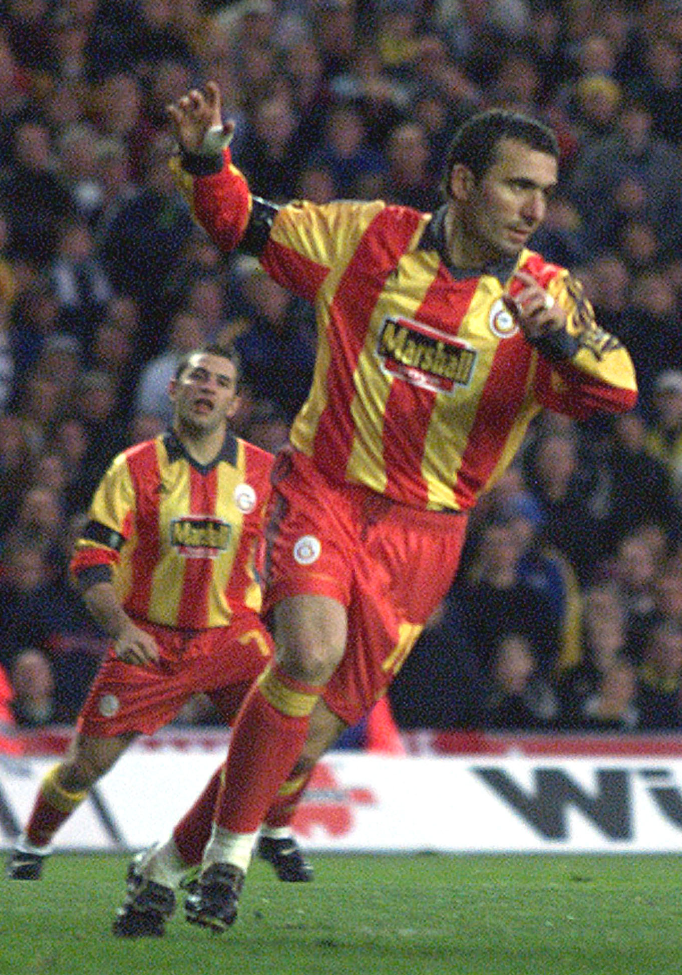 Galatasaray's Gheorghe Hagi Celebrates Scoring in Penalty Against Leeds United During the Uefa Cup Semi-Final Second Leads Elland Road Ground Leeds, Thursday April 20, 2000. (AP Photo)