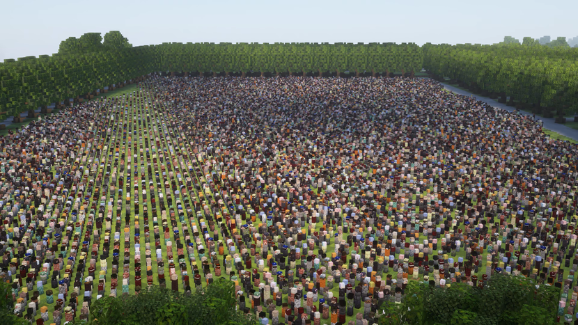 Visualization in GeoCraft/Minecraft of around 20,000 Dutch children in the Malieveld - the number of twelve -year -olds who have already fapeted