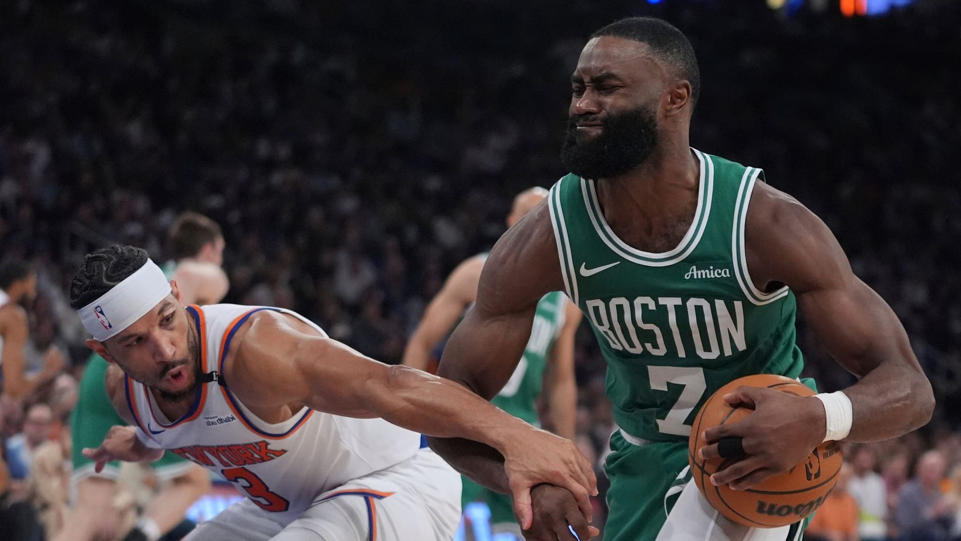This time it wasn't enough: Jaylen Brown (right) and the Boston Celtics are out.