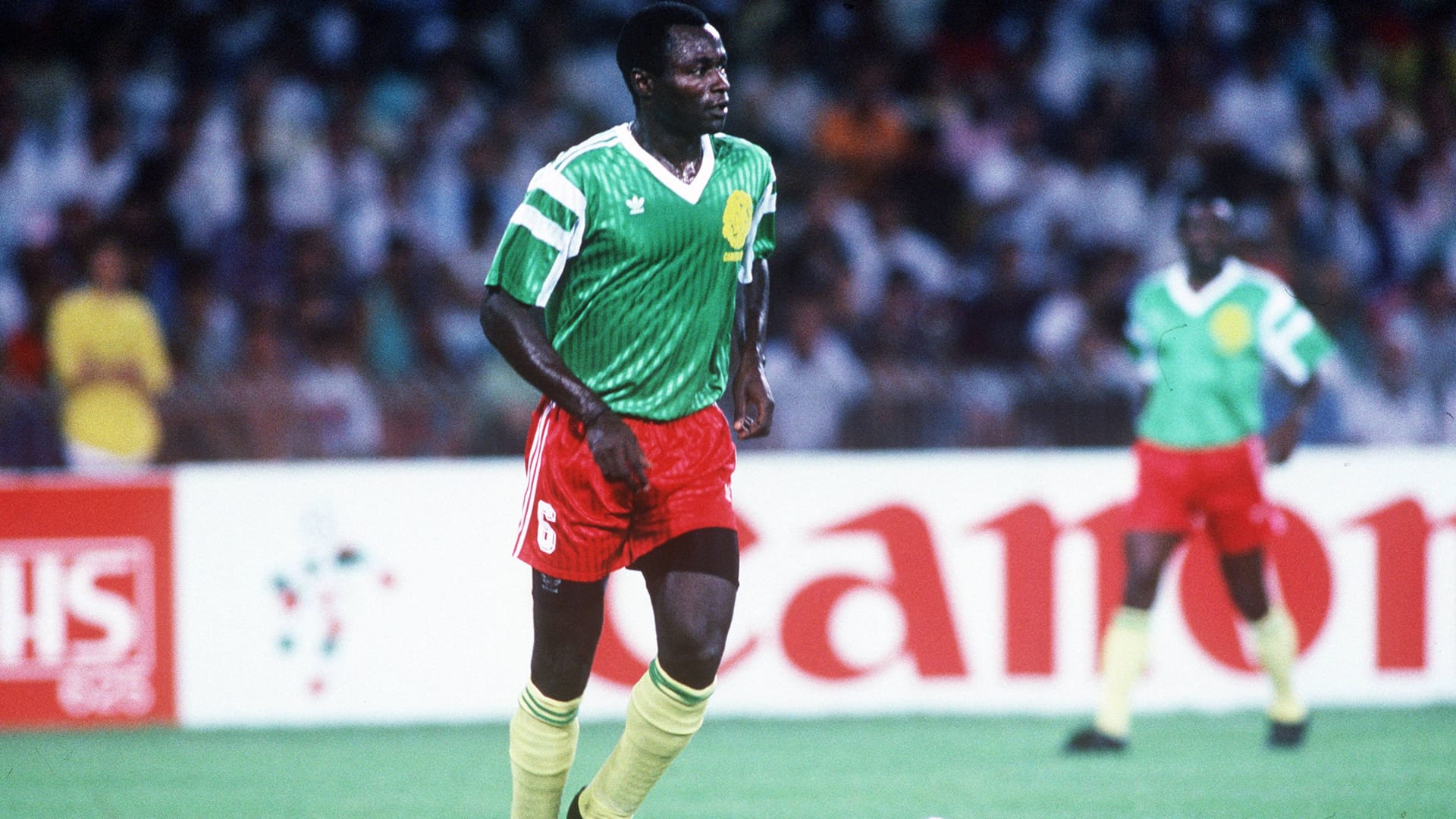 Emmanuel Kundé in action for Cameroon at the 1990 World Cup: The defender ran a total of 102 times for his country.